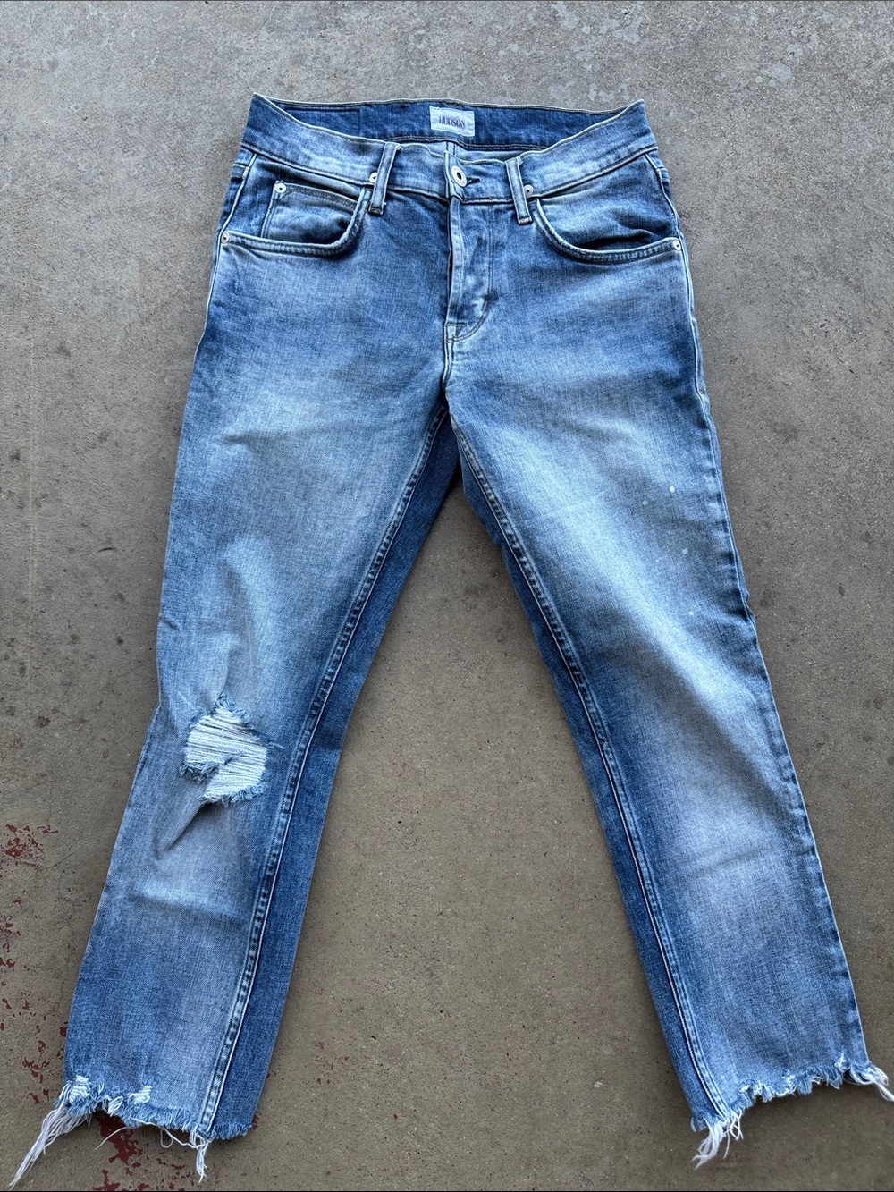 Men's Distressed Blue Denim Jeans Button fly Slim Straight Size 28